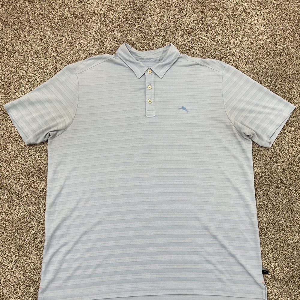 Tommy Bahama Shirt Mens XXL Blue Island Zone Performance Stretch Beach‎ Polo